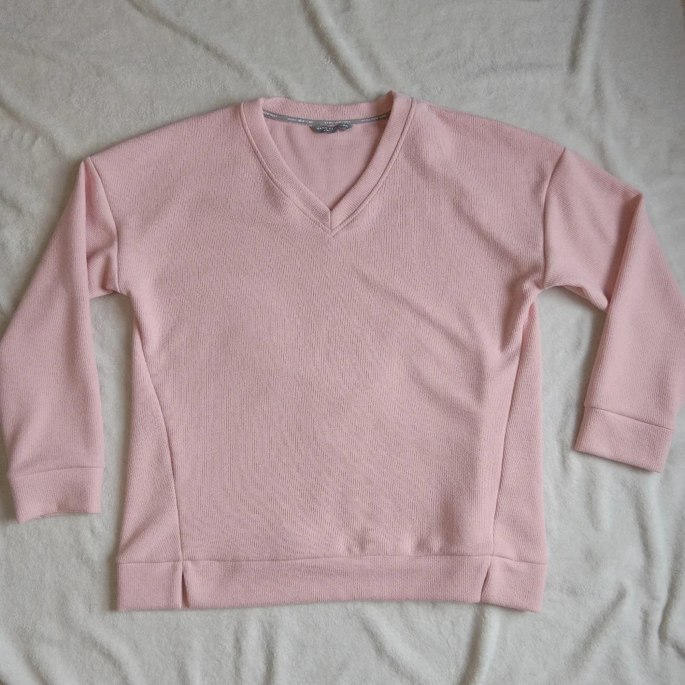 Marc NY by Andrew Marc Pink Longsleeve Ribbed V-neck Pullover Sweater size XXL - Picture 1 of 8